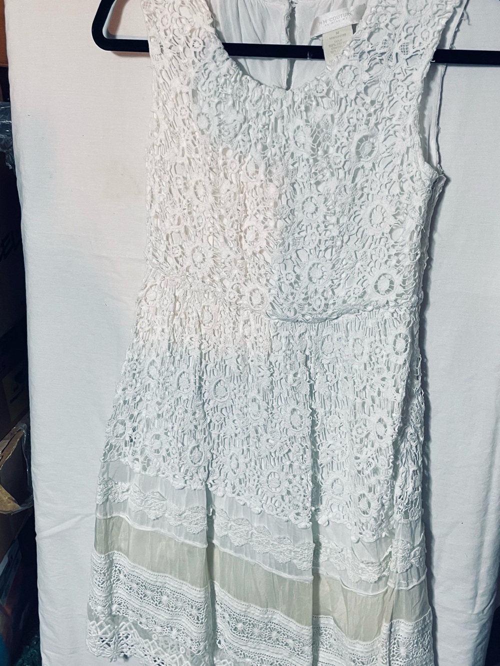 MM Couture White Lace Tiered Sundress